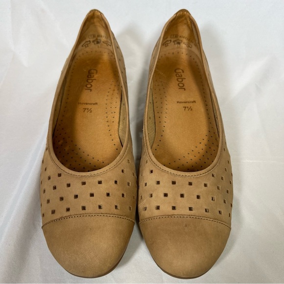 Gabor Hovercraft Ruffle Nubuck Leather Perforated Shoes Ballet Flat Size 7.5 UK - Picture 5 of 14